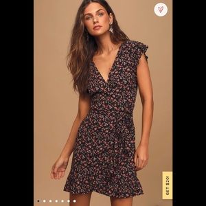 Black Floral Print Mini Dress